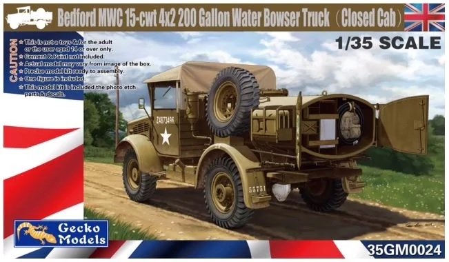 Camion-citerne à eau Gecko Models 35GM0024 Bedford MWC 15-cwt 4x2 200 gallons, cabine fermée, échelle 1/35