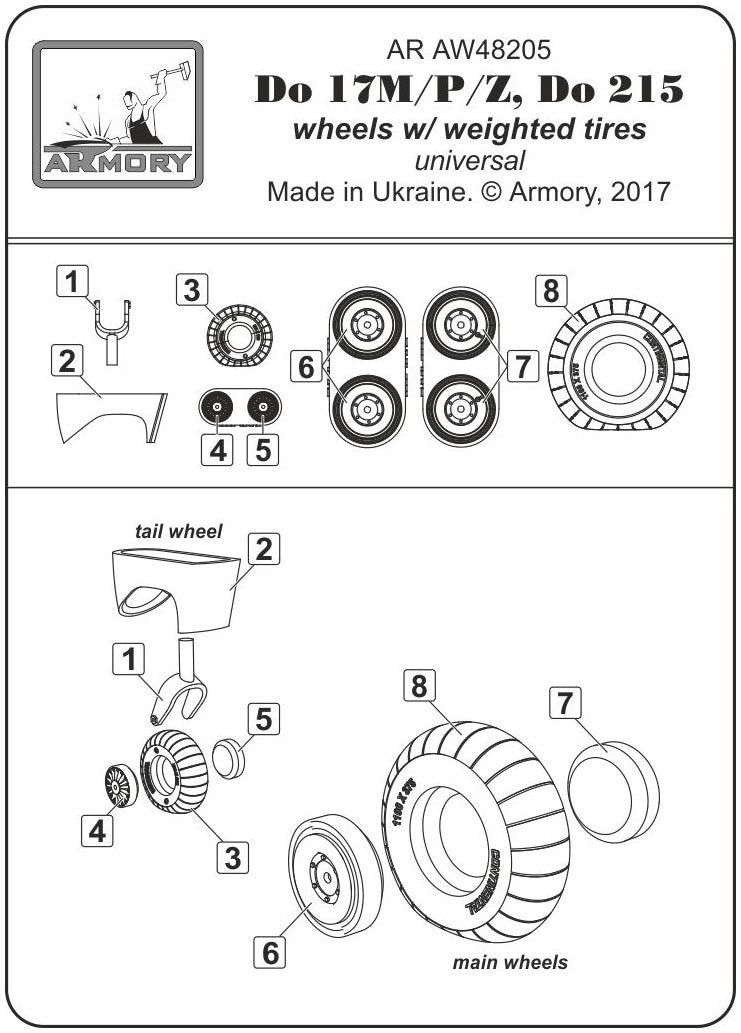 Armory Models AW48205 Dornier Do 17M/P/Z, Do 215 wheels w/weighted tires 1/48 – image 7