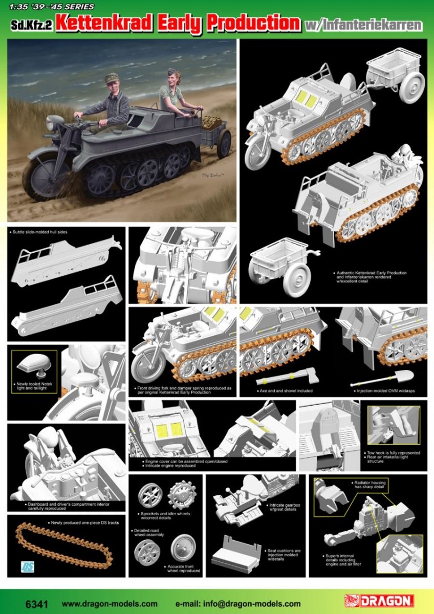 Dragon 6341 Sd.Kfz.2 Kettenkrad Early Production w/Infanteriekarren 1/35 – immagine 4