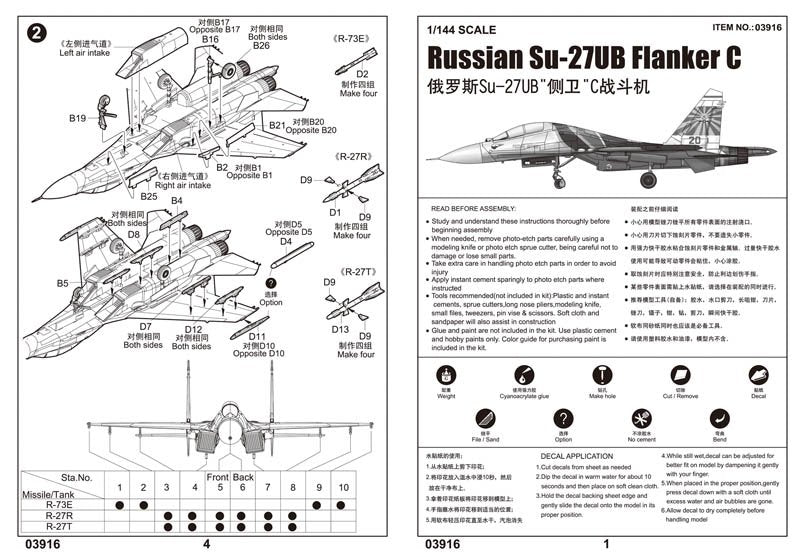 Trumpeter 03916 Russian Su-27UB Flanker C 1/144 – obrázek 4