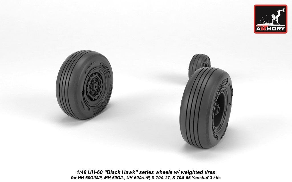 Armory Models AW48329 UH-60 Black Hawk wheels w/ weighted tires 1/48 – image 3