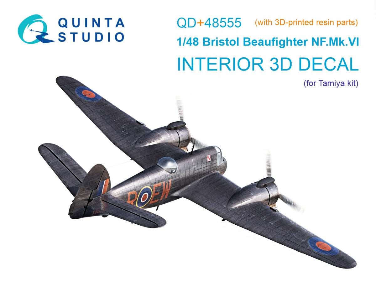 Quinta Studio QD+48555 Bristol Beaufighter NF.Mk.VI 3D-Printed &amp;amp; colored Interior on decal paper (Tamiya) (with 3D-printed resin parts) 1/48
