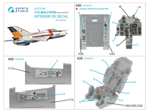 Quinta Studio QD72109 MiG-21PFM Gray panels 3D-Printed &amp;amp; colored Interior on decal paper (Eduard) 1/72 – obrázek 2