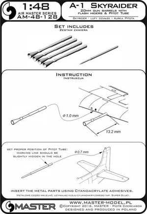 Master AM-48-128 A-1 Skyraider - 20mm cannon barrels with flash hiders and Pitot Tube 1/48 – image 3