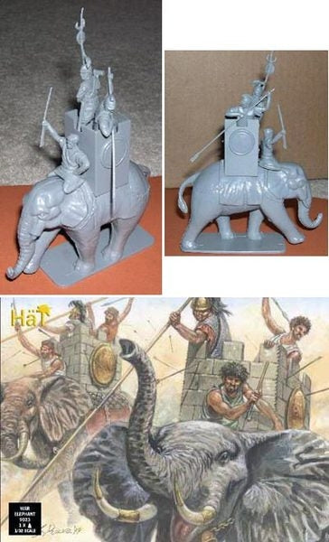 Hat 9023 Carthaginian War Elephant with 3 Man Crew 1/32