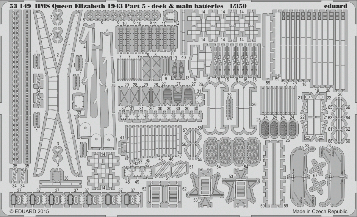 Eduard 53149 HMS Queen Elizabeth 1943 pt 5 - deck &amp; main batteries TRUMPETER 1/350