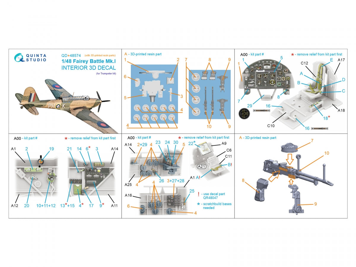 Quinta Studio QD+48574 Fairey Battle Mk.I 3D-Printed &amp;amp; colored Interior on decal paper (Trumpeter) (with 3D-printed resin parts) 1/48 – obrázek 17
