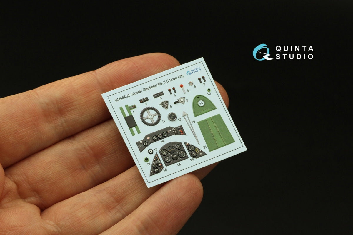 Quinta Studio QD48402 Gloster Gladiator MKII 3D-Printed &amp;amp; colored Interior on decal paper (I Love Kit) 1/48 – immagine 4