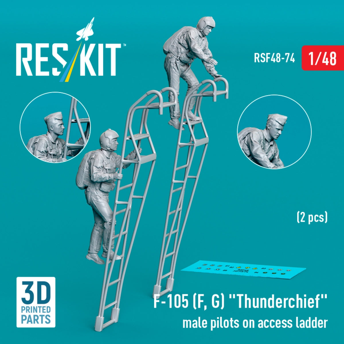 RESKIT RSF48-0074 F-105 (F, G) &amp;quot;Thunderchief&amp;quot; male pilots on access ladder (2 pcs) (3D Printed) 1/48