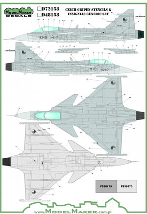 ModelMaker Decals D48158 Czech Gripen Stencils &amp;amp; Insignias generic set 1/48