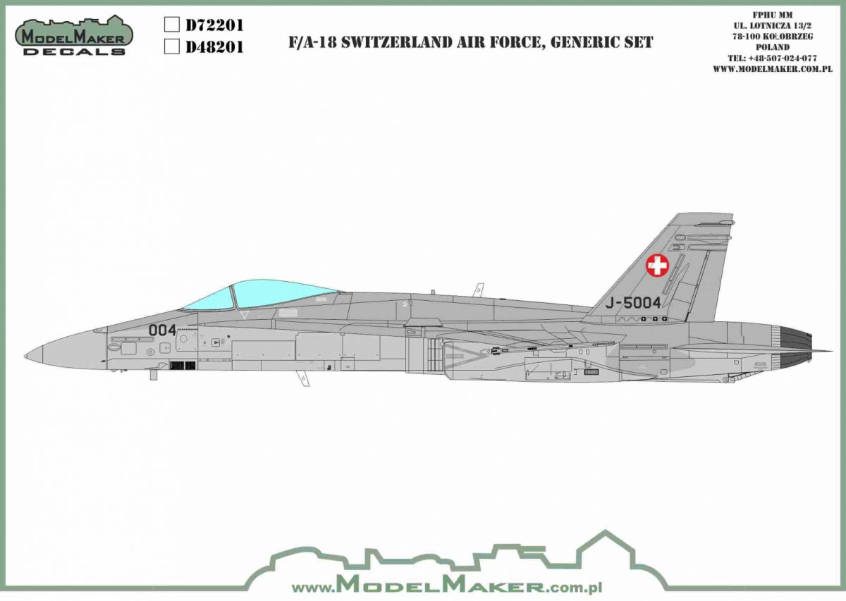 ModelMaker Decals D48201 F/A-18C/D Switzerland Air Force, generic set 1/48