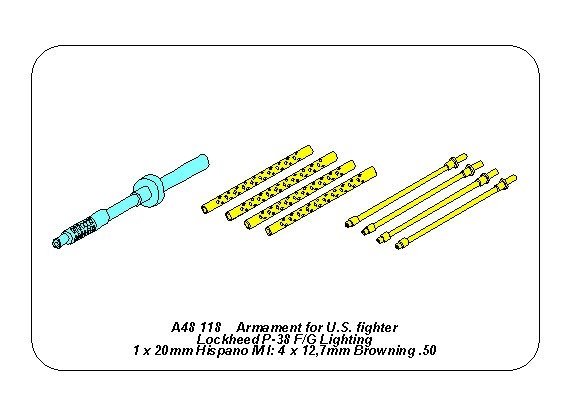 Aber A48118 Weapons set for the American Lookheed P-38 F/G Lightning fighter: 1x20mm &amp;amp; 4x12.7 mm 1/48 – image 2