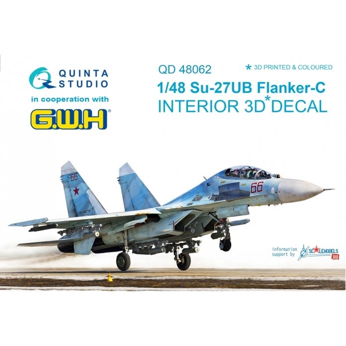 Quinta Studio QD48062 Su-27UB 3D-Printed &amp;amp; colored Interior on decal paper (for GWH kit) 1/48