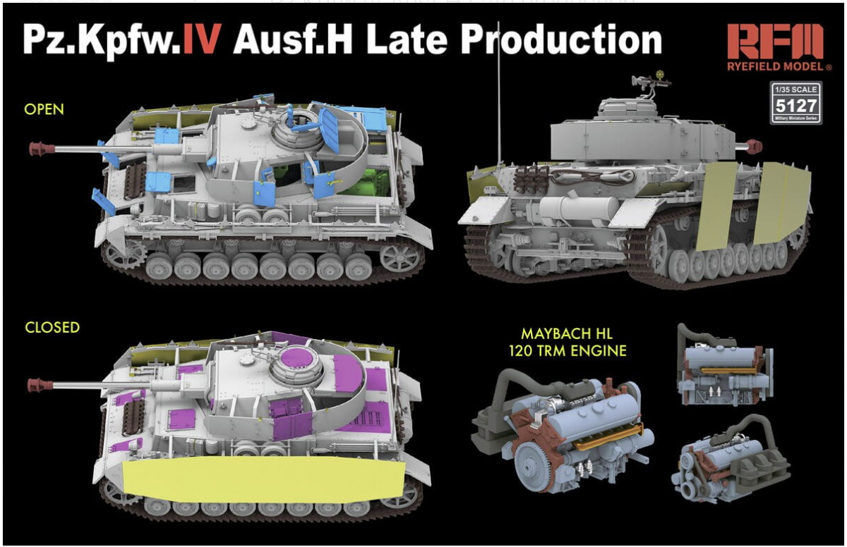 Rye Field Model 5127 Sd.Kfz.161/1 Panzerkampfwagen IV Ausf. H Late Production (w/engine &amp;amp; workable track links) 1/35 – obrázek 3