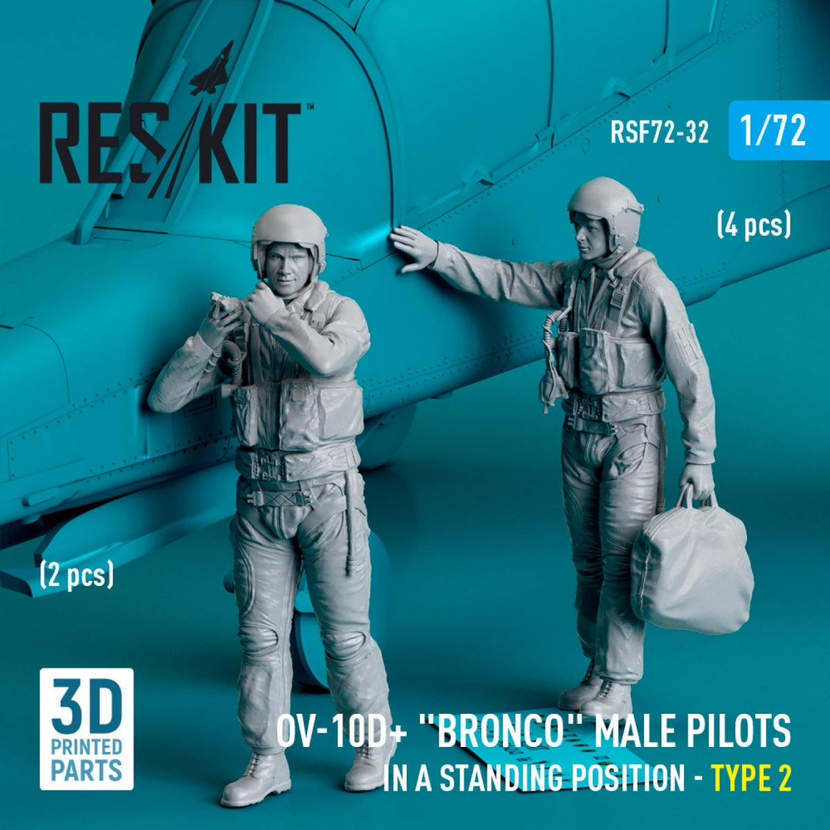 RESKIT RSF72-0032 OV-10D+ "Bronco" male pilots (in a standing position - type 2) (2 pcs) (3D Printed) 1/72