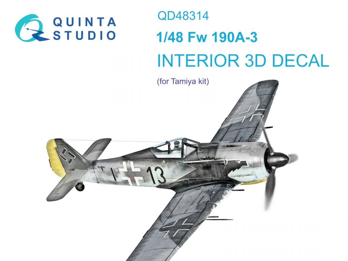 Quinta Studio QD48314 Fw 190A-3 3D-Printed &amp;amp; colored Interior on decal paper (Tamiya) 1/48