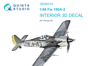 Quinta Studio QD48314 Fw 190A-3 3D-Printed &amp;amp; colored Interior on decal paper (Tamiya) 1/48