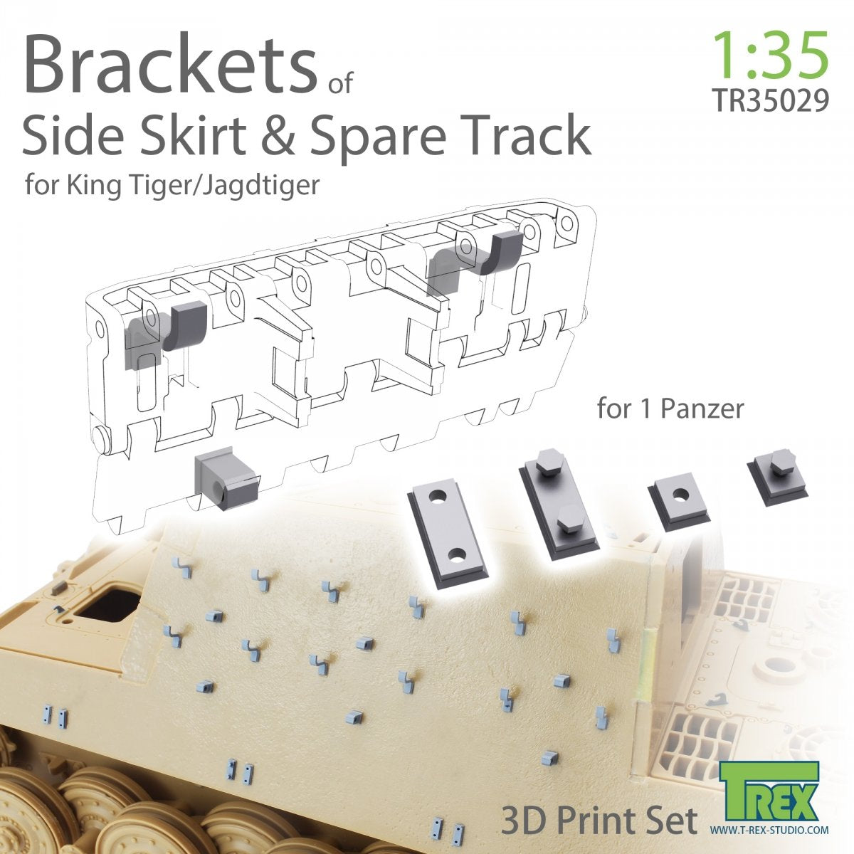 T-Rex Studio TR35029 Brackets of Side Skirt &amp; Spare Track for King Tiger/Jagdtiger 1/35