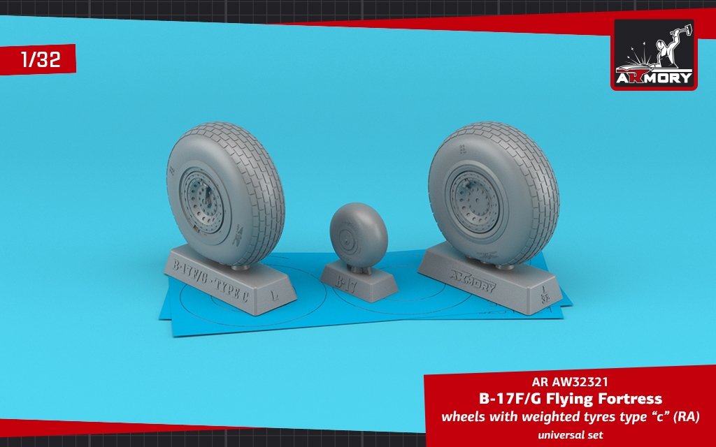Armory Models AW32321 B-17F/G Flying Fortress wheels w/ weighted tires type “c” (RA) 1/32