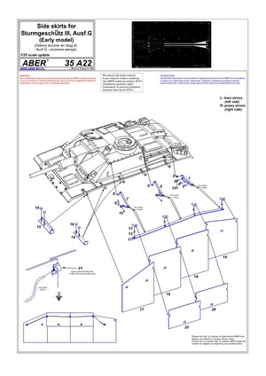 Aber 35A022 Side skirts for Sturmgeschutz III (early) (1/35) – obrázek 4