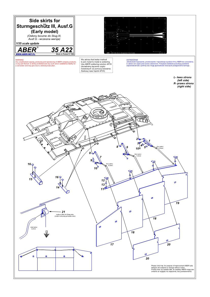 Aber 35A022 Side skirts for Sturmgeschutz III (early) (1/35) – obrázek 4