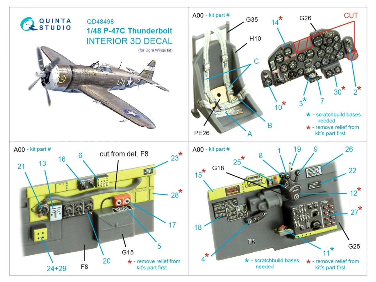 Quinta Studio QD48498 P-47С Thunderbolt 3D-Printed &amp;amp; colored Interior on decal paper (Dora Wings) 1/48 – image 2