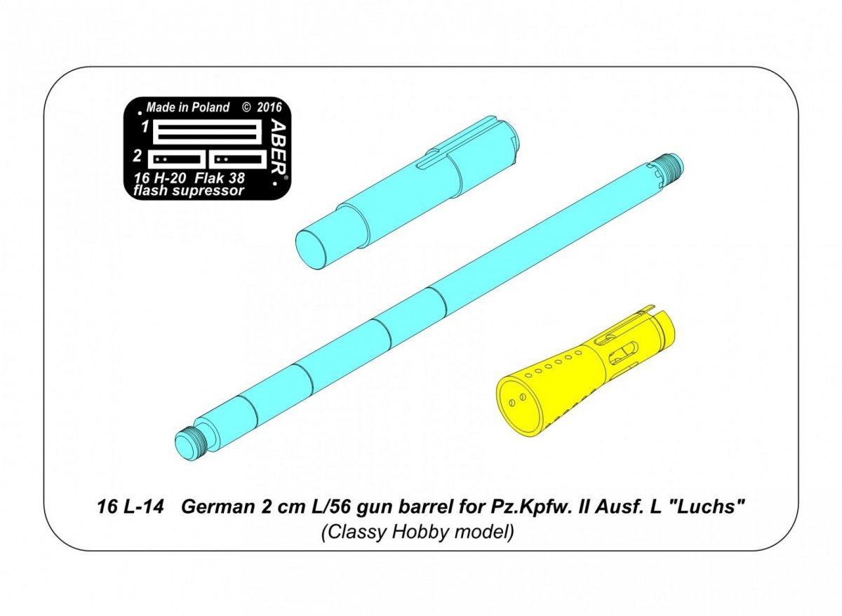 Aber 16L-14 Barrel 2 cm L/56 for the German Pz.Kpfw tank. II Ausf. L Luchs / German 2 cm L/56 gun barrel for Pz.Kpfw. II Ausf. L Luchs 1/16 – image 5