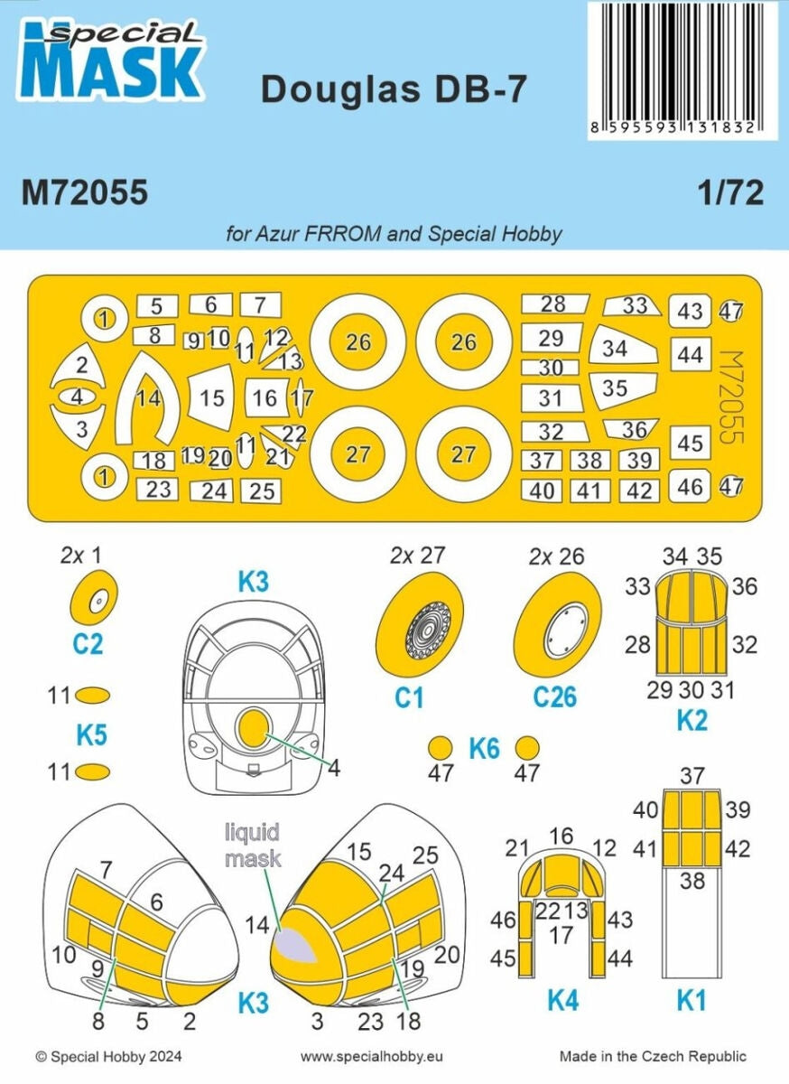 Special Hobby M72055 Douglas DB-7 Mask (For Azur FRROM And Special Hobby) 1/72