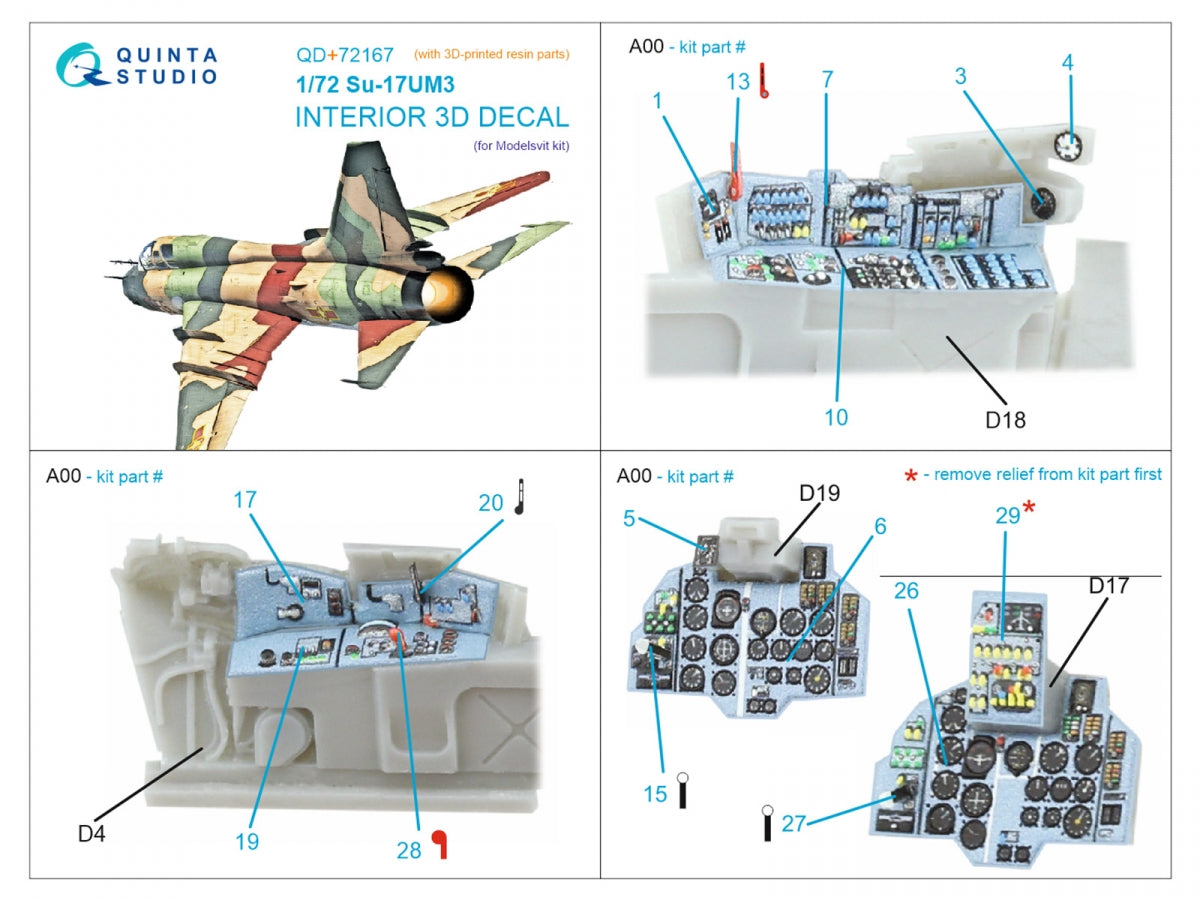 Quinta Studio QD+72167 Su-17UM3 3D-Printed &amp;amp; colored Interior on decal paper (Modelsvit) (with 3D-printed resin part) 1/72 – image 2