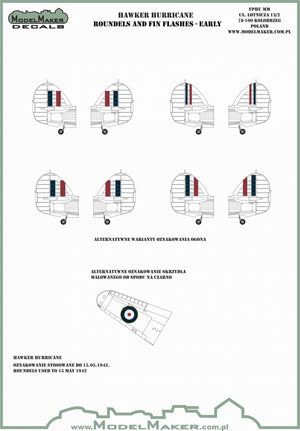 ModelMaker Decals IM48703 HAWKER HURRICANE ROUNDELS AND FIN FLASHES - EARLY 1/48 – image 2