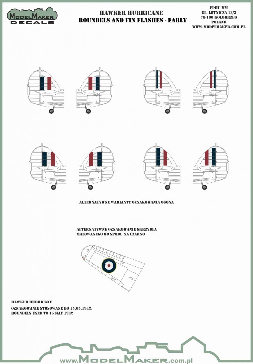 ModelMaker Decals IM48703 HAWKER HURRICANE ROUNDELS AND FIN FLASHES - EARLY 1/48 – image 2