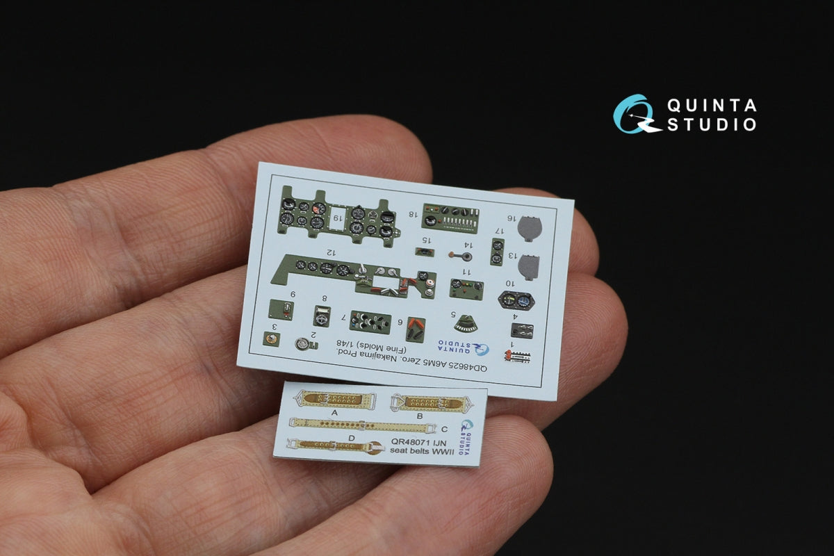Quinta Studio QD48625 A6M5 Zero, Nakajima Prod. 3D-Printed &amp; coloured Interior on decal paper (Fine Molds) 1/48