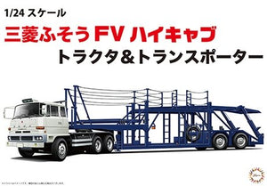 Fujimi 012018 Mitsubishi Fuso FV High Cab Tractor &amp;amp; Car Transporters Trailer 1/24