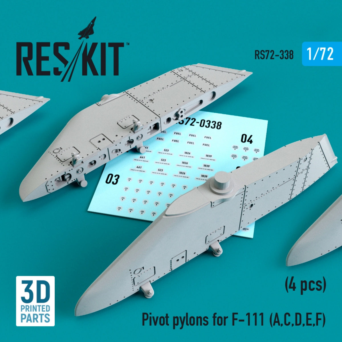 RESKIT RS72-0338 PYLÔNES DE PIVOT POUR F-111 (A, C, D, E, F) (4 PIÈCES) 1/72