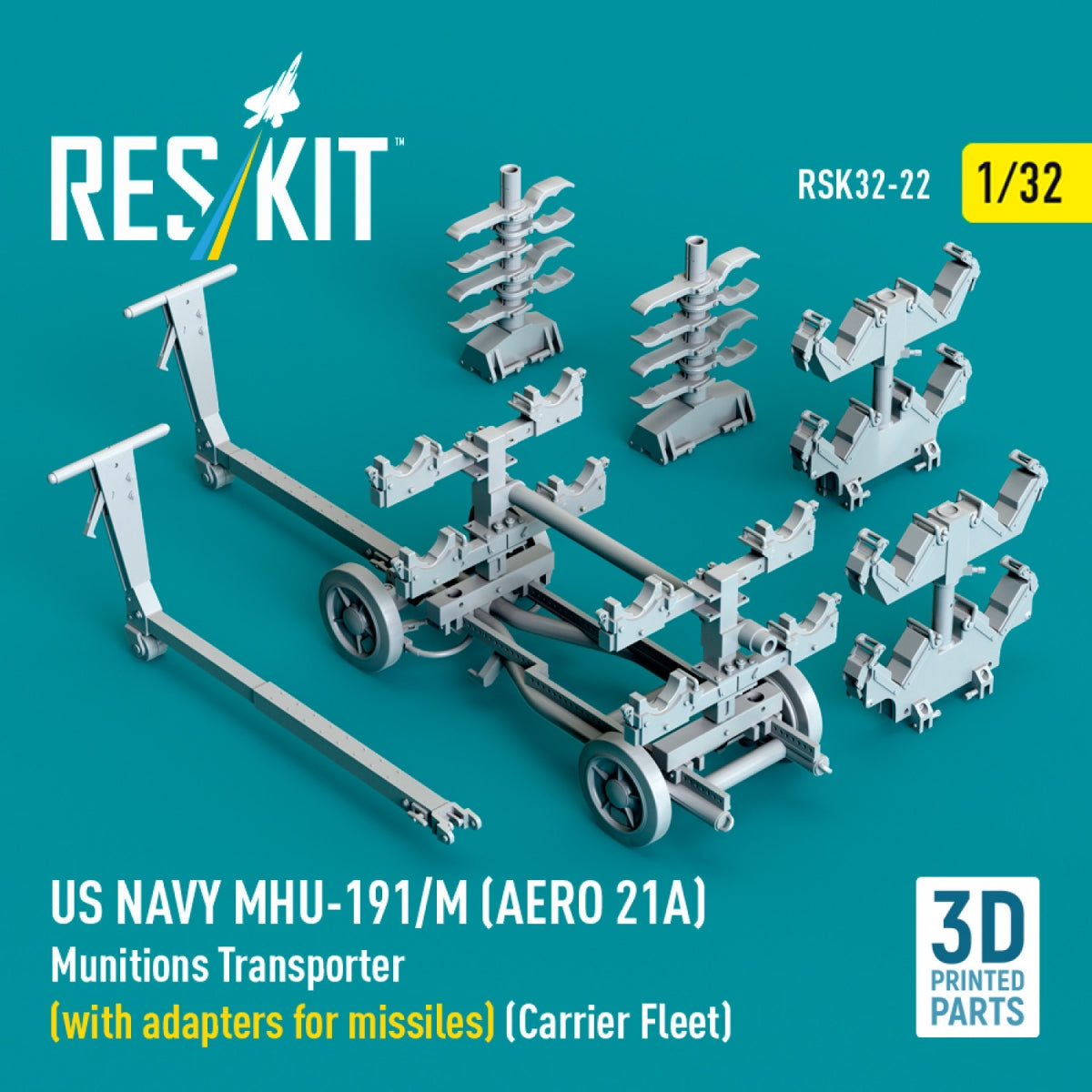 RESKIT RSK32-0022 US NAVY MHU-191/M (AERO 21A) Munitions Transporter (with adapters for bombs) (Carrier Fleet) (3D Printed model kit) 1/32 – imagen 3
