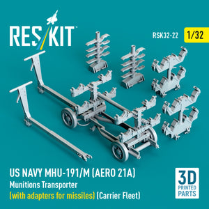 RESKIT RSK32-0022 US NAVY MHU-191/M (AERO 21A) Munitions Transporter (with adapters for bombs) (Carrier Fleet) (3D Printed model kit) 1/32 – imagen 3