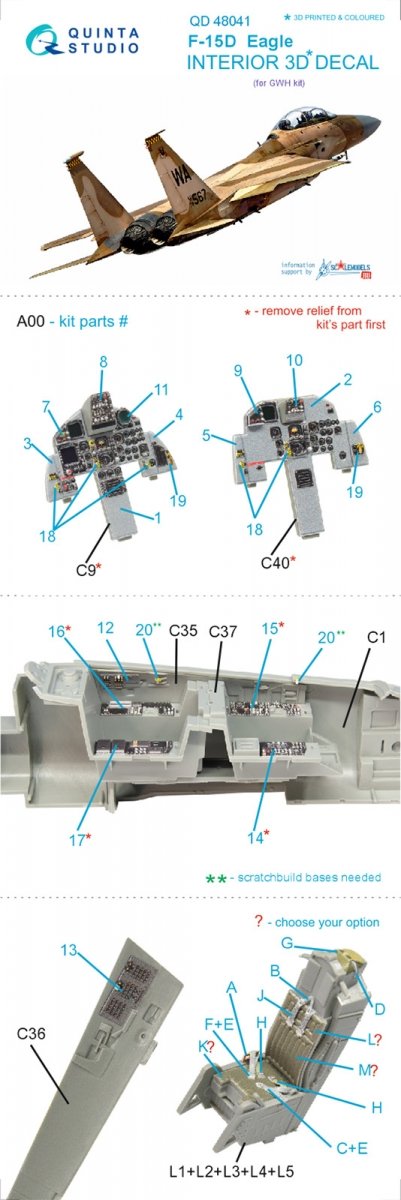 Quinta Studio QD48041 F-15D 3D-Printed &amp;amp; colored Interior on decal paper (for GWH kit) 1/48 – image 10