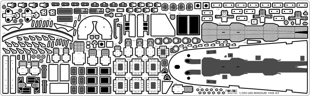 Pontos 37026FN USS BB-63 Missouri 1945 Ensemble de détails avancés (Pont en bois teinté teck) (1/350) – image 25