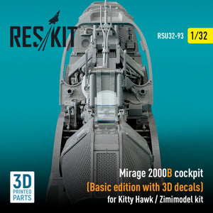 RESKIT RSU32-0093 MIRAGE 2000B COCKPIT (BASIC EDITION WITH 3D DECALS) FOR KITTY HAWK / ZIMIMODEL KIT (3D PRINTED) 1/32 – image 3