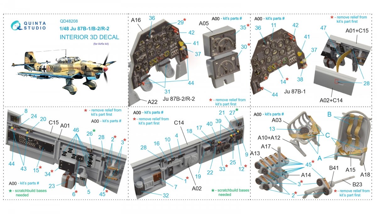 Quinta Studio QD48208 Ju 87B-1/B-2/R-2 3D-Printed &amp;amp; colored Interior on decal paper (Airfix) 1/48 – image 2
