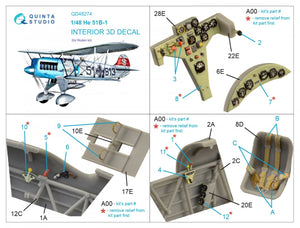 Quinta Studio QD48274 He 51B 3D-Printed &amp;amp; colored Interior on decal paper (Roden) 1/48 – image 10