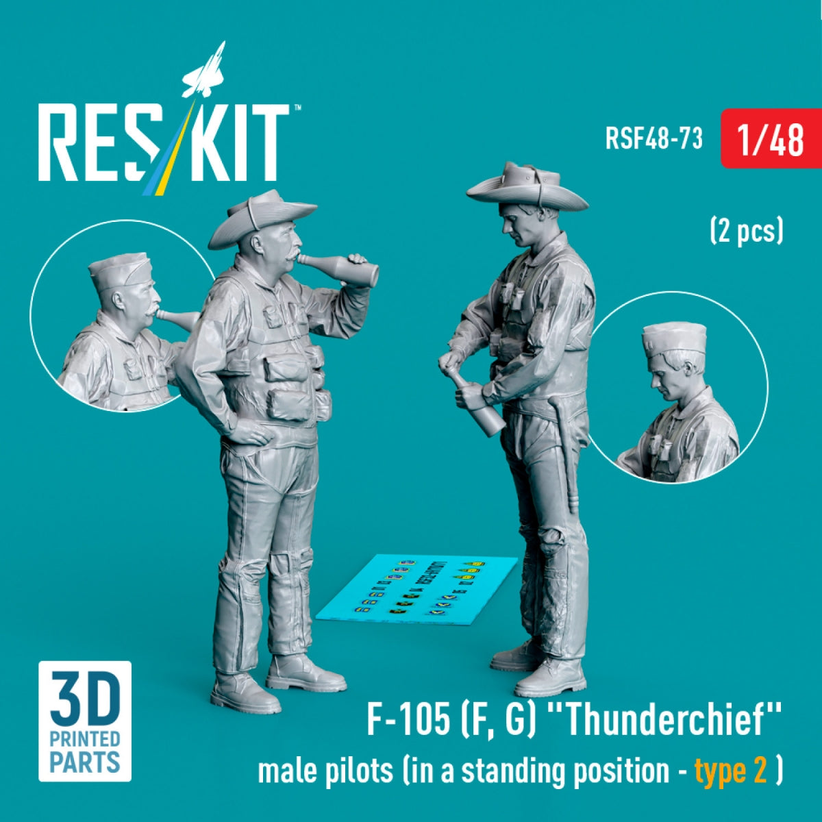 RESKIT RSF48-0073 F-105 (F, G) "Thunderchief" male pilots (in a standing position - type 2) (2 pcs) (3D Printed) 1/48