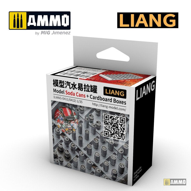 Liang 0411 3D-Print Model Soda Cans + Cardboard Boxes 1960s-1990s 1/35