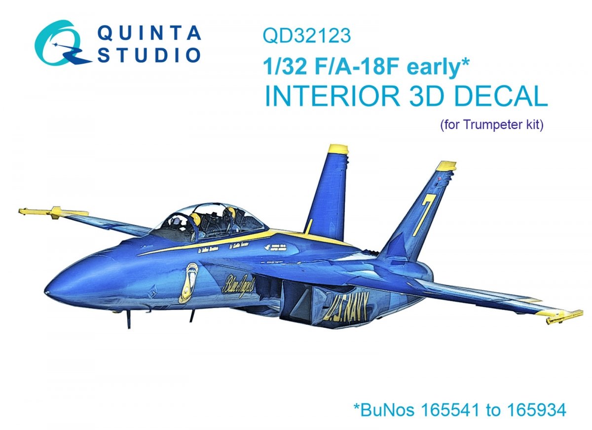 Quinta Studio QD32123 F/A-18F early 3D-Printed &amp; colored Interior on decal paper (Trumpeter) 1/32