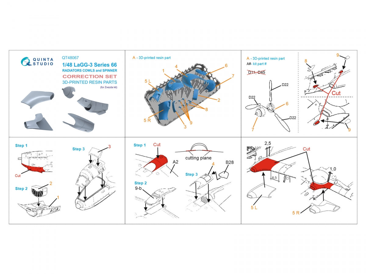 Quinta Studio QT48067 LaGG-3 series 66 Radiators cowls and spinner (Zvezda) 1/48 – image 2