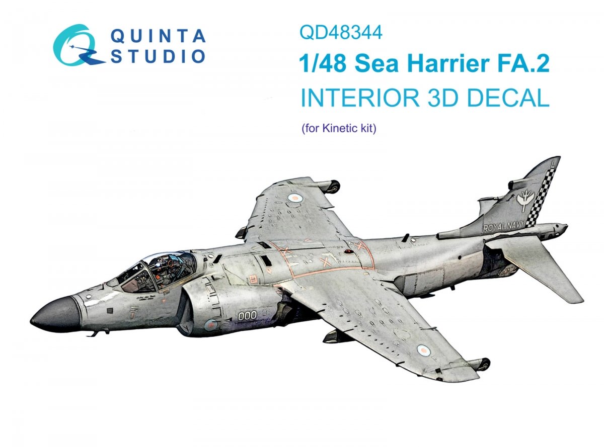 Quinta Studio QD48344 Sea Harrier FA.2 3D-Printed &amp;amp; colored Interior on decal paper (Kinetic) 1/48