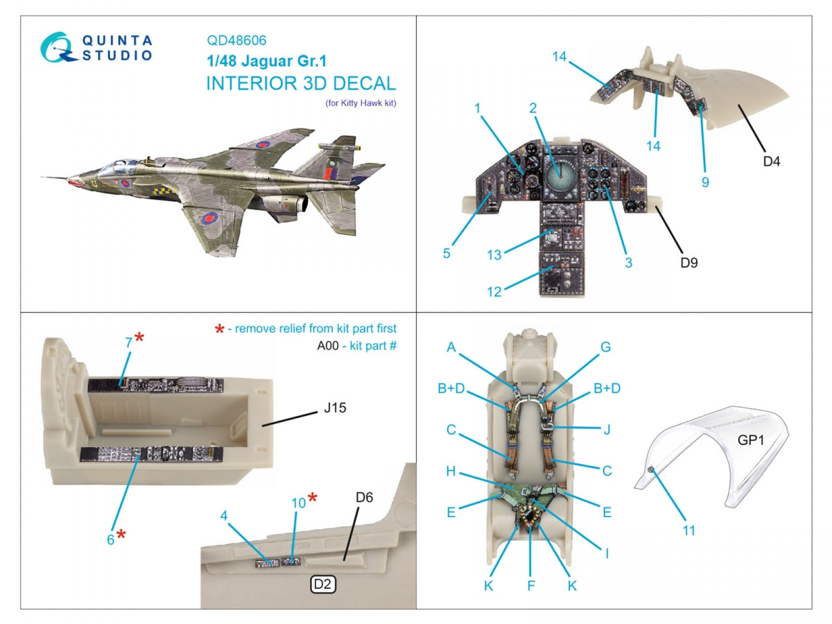 Quinta Studio QD48606 Jaguar Gr.1 3D-Printed &amp;amp; colored Interior on decal paper (Kitty Hawk) 1/48 – image 2