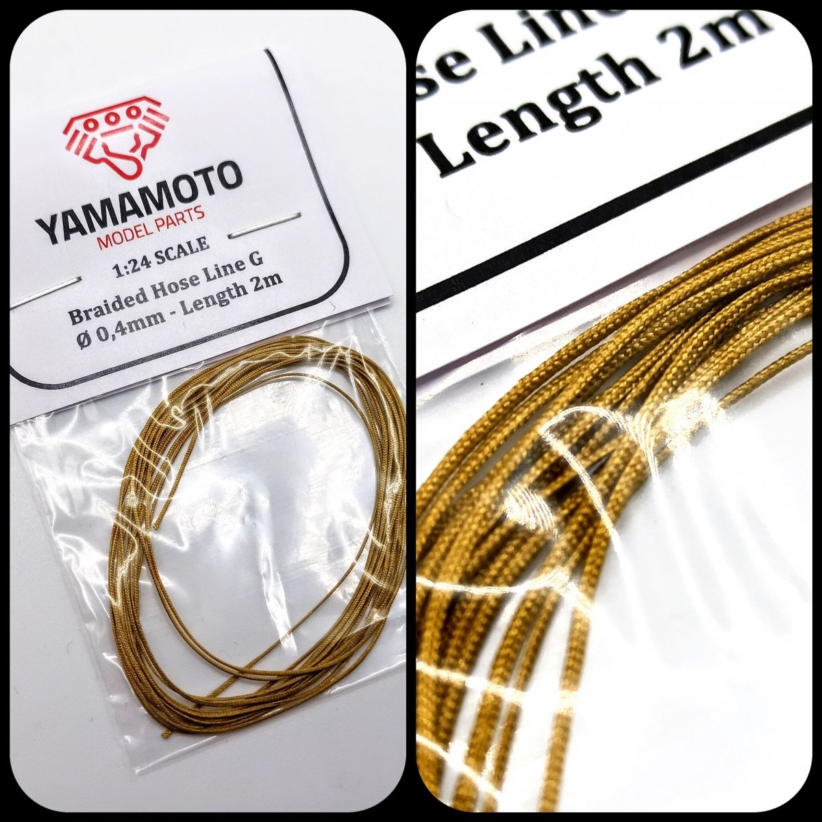 Yamamoto Model Parts YMPTUN76 Braided Hose Line Gold 0.4mm 2m 1/24 – Bild 3