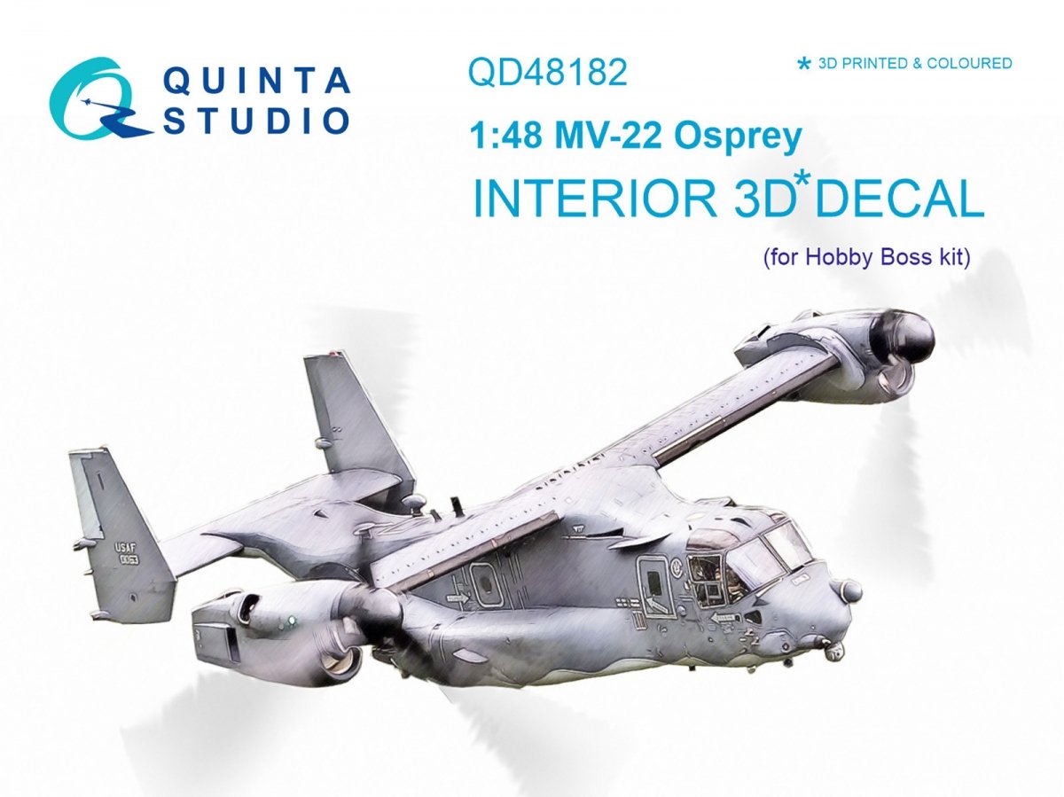 Quinta Studio QD48182 MV-22 Osprey 3D-Printed &amp;amp; colored Interior on decal paper (for HobbyBoss kit) 1/48