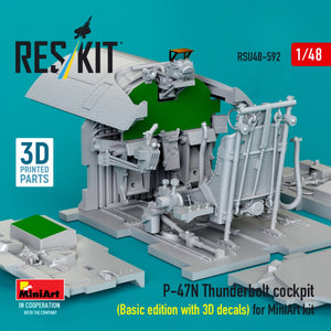 RESKIT RSU48-0592 P-47N Thunderbolt cockpit (Basic edition with 3D decals) for MiniArt kit (3D Printed) 1/48